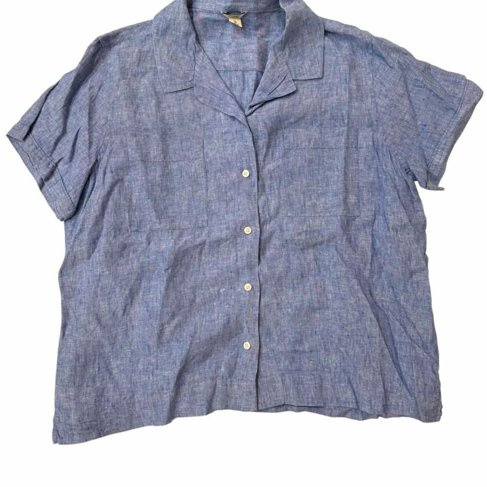 L.L.Bean blue linen button-up shirt